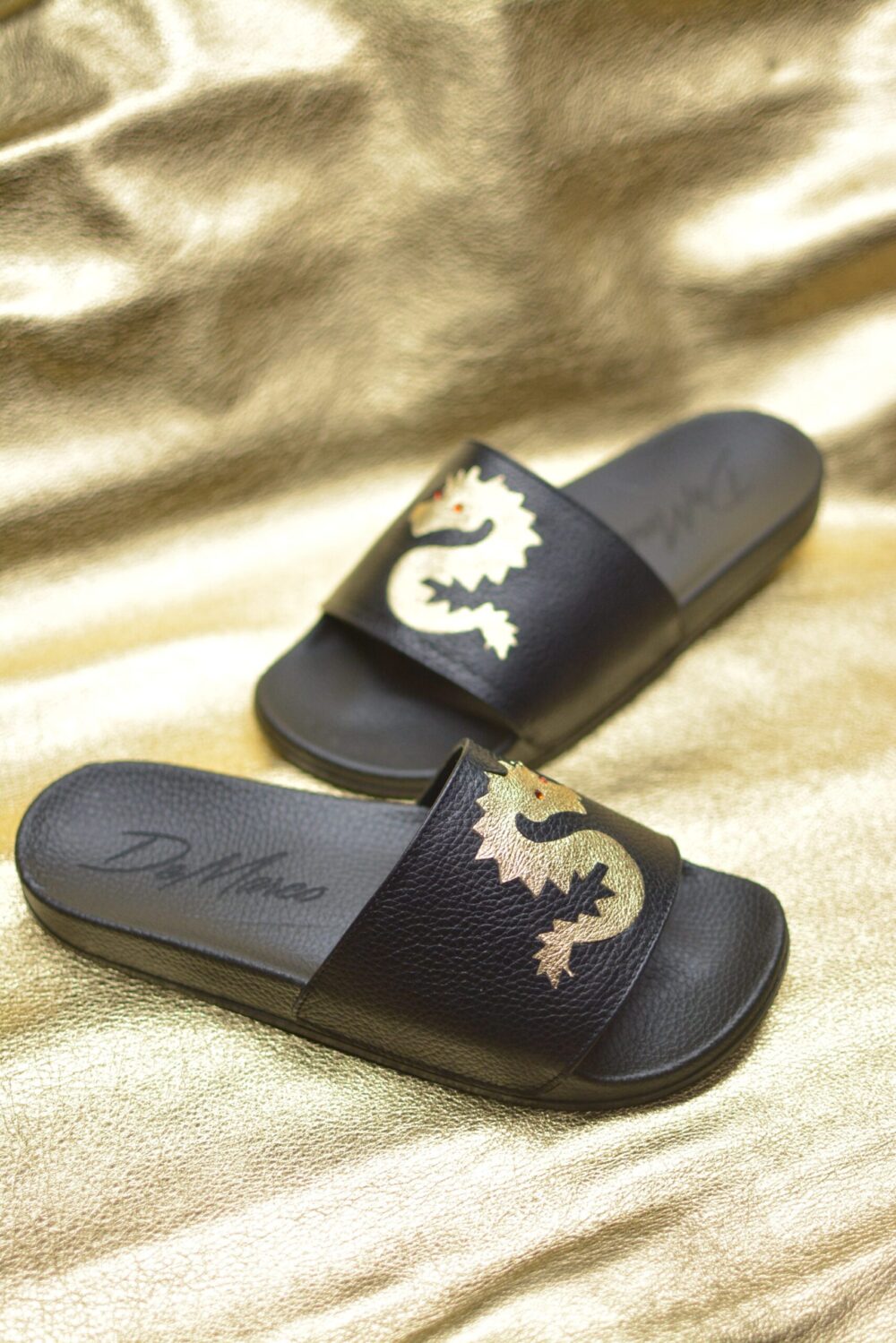 BLACK & GOLD DRAGON SLIDES