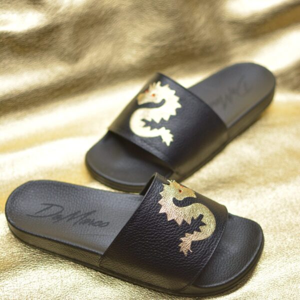 BLACK & GOLD DRAGON SLIDES