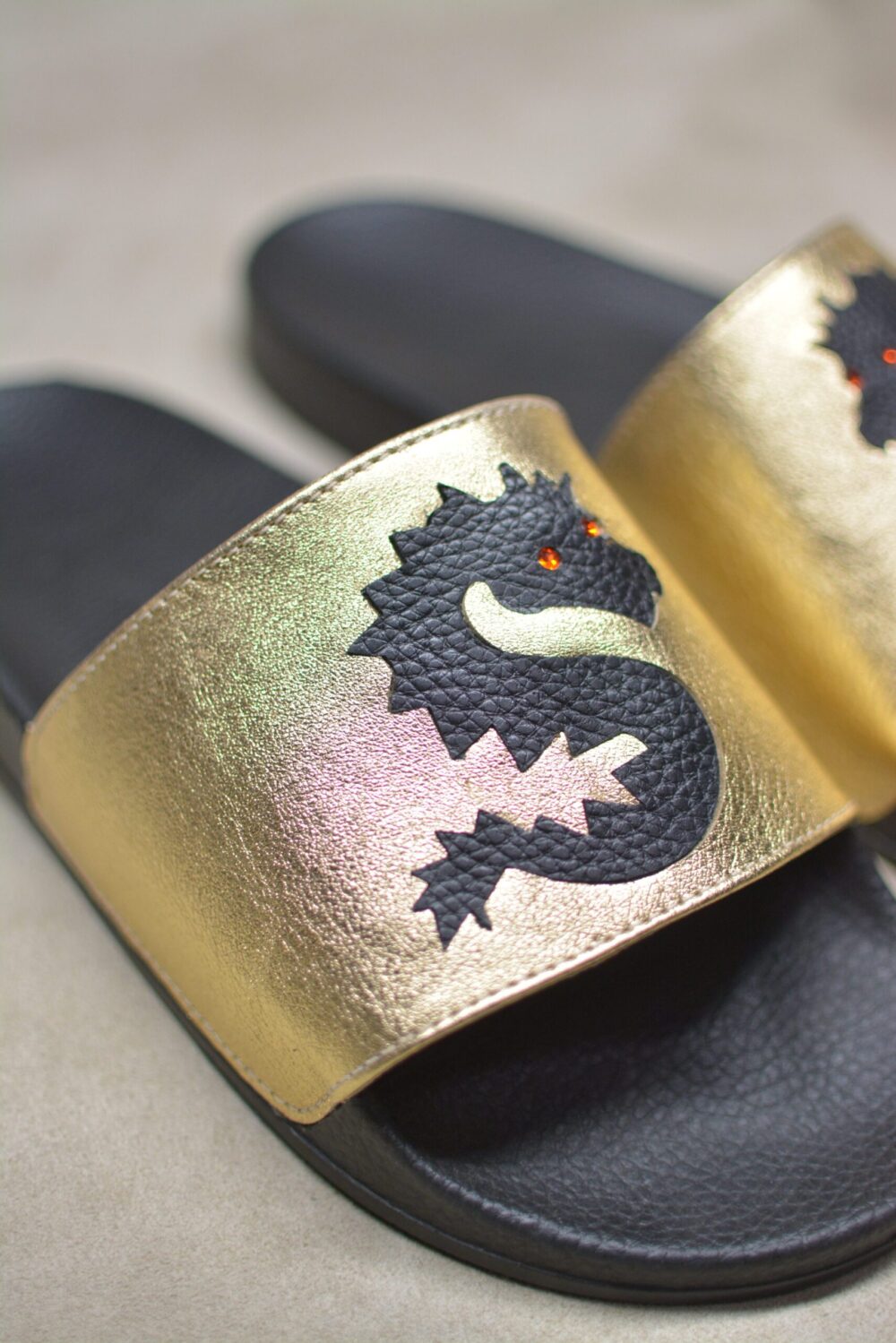 GOLD & BLACK DRAGON SLIDES